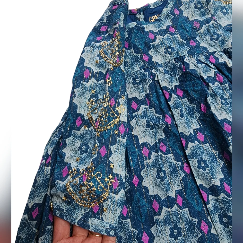 Genuine Kids from Oshkosh Floral Dress with Golden Accents Kids Girls Si…